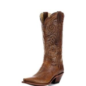 Justin L4332 Tan Damiana Brown Embroidered Leather Western Cowboy Boot. NIB.